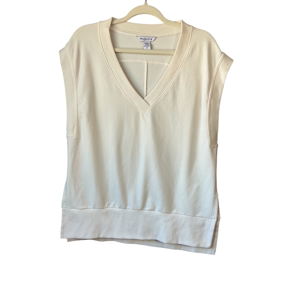 Athleta Retroterry V-Neck Sweatshirt‎ Vest Cream Off-White Size M Relaxed Fit